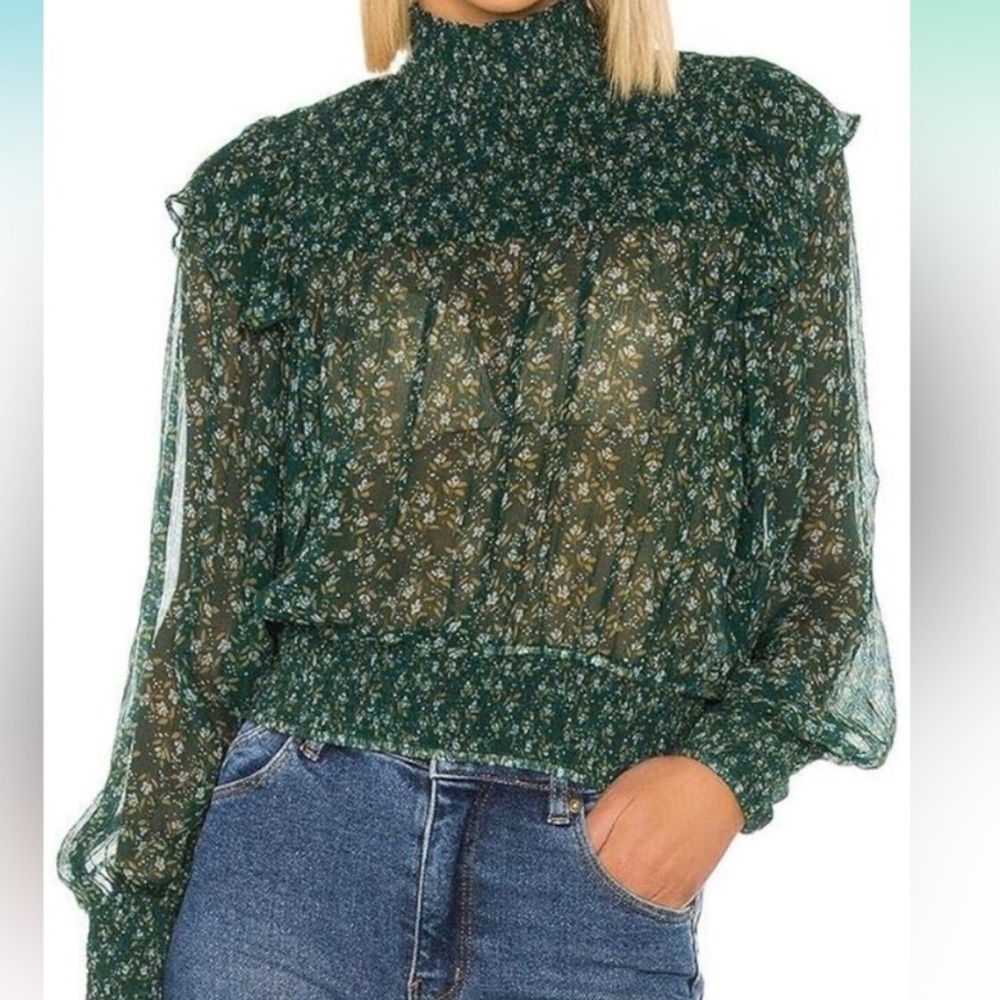 FREE PEOPLE Floral Green Sheer Women's Top